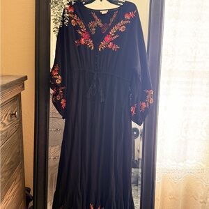 City Chic Black Dress with Red and Orange Embroidery